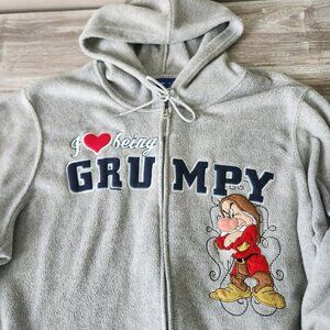 Disney I Love Being GRUMPY Vtg 90s Gray Activewear Fleece Zip Hoodie Size 3X